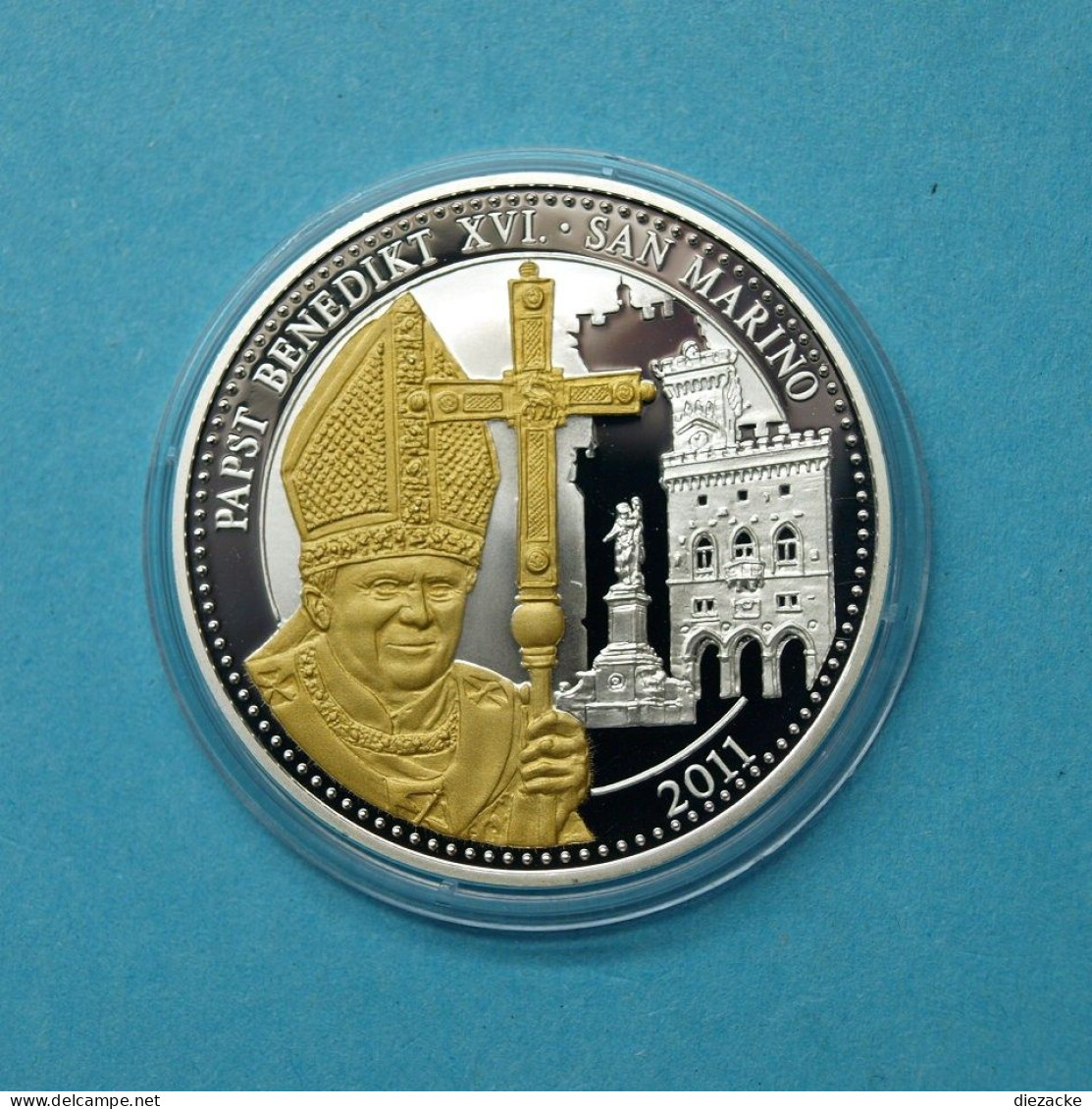 2011 Medaille Papst Benedikt XVI. In San Marino, Teilvergoldet PP (MZ1225 - Ohne Zuordnung