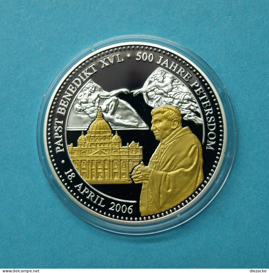 2006 Medaille Papst Benedikt XVI. Sixtinische Kapelle, Teilvergoldet PP (MZ1221 - Non Classificati