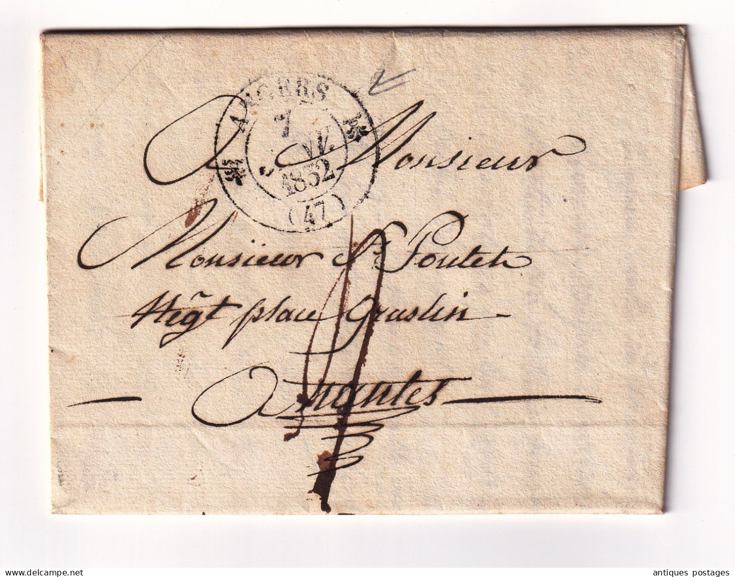 Lettre Avec Belle Correspondance 1832 Angers Maine Et Loire Pour Nantes Loire Atlantique Saturnin BERTHAULT - 1801-1848: Vorläufer XIX