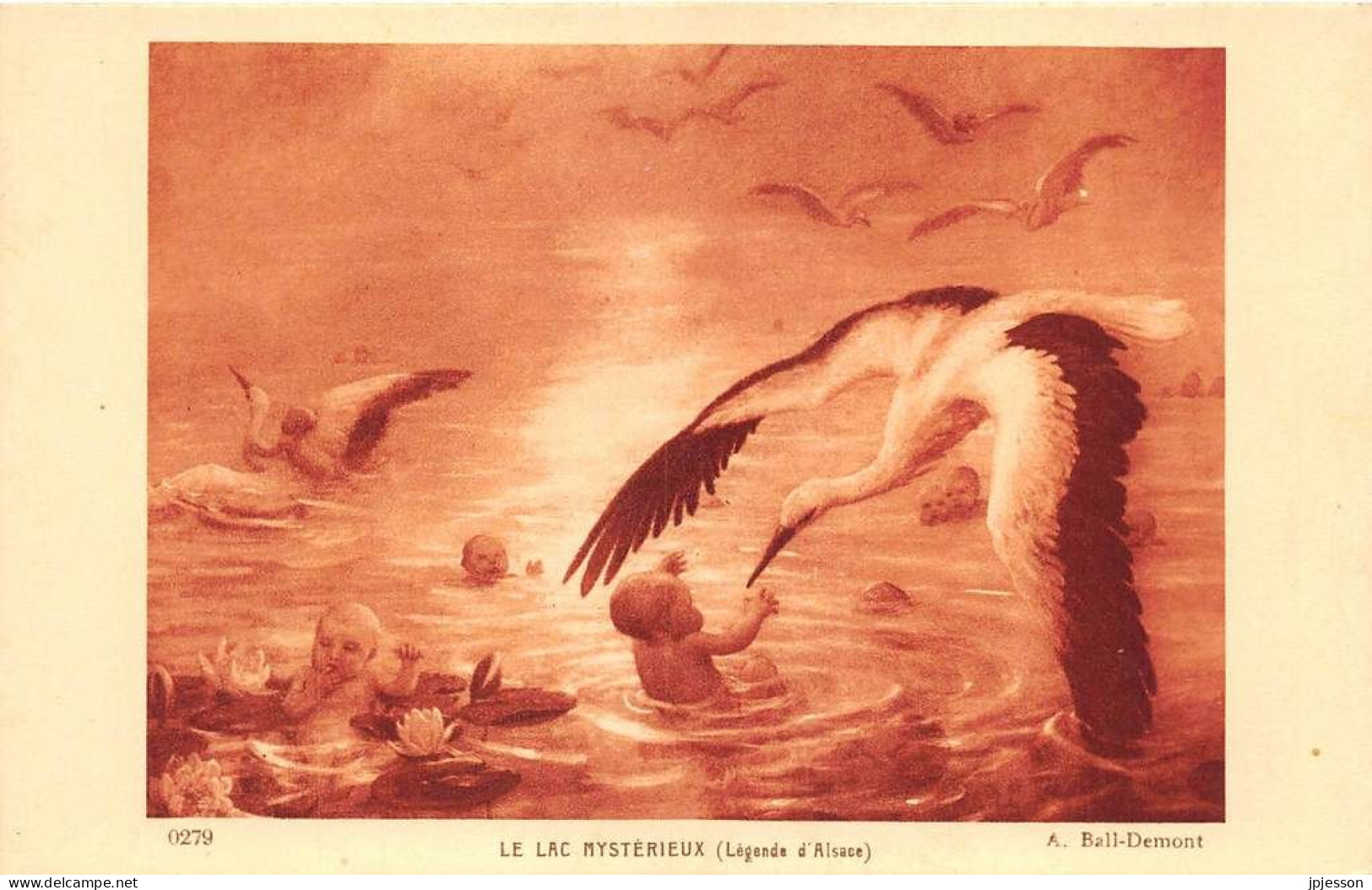 ILLUSTRATEUR - ADRIENNE BALL-DEMONT - "LE LAC MYSTERIEUX (LEGENDE D'ALSACE)" - BEBES ET CIGOGNES - Andere & Zonder Classificatie