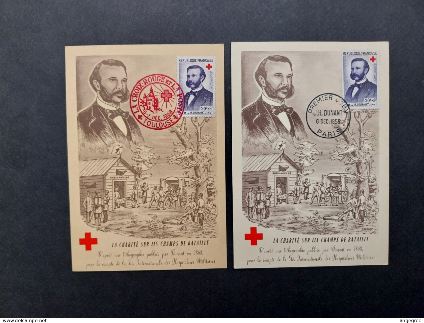 Carte Maximum  1958  Au Profit De La Croix Rouge N° 1187-1188 Cachet Toulouse Et Paris   Voir Scan - 1950-1959