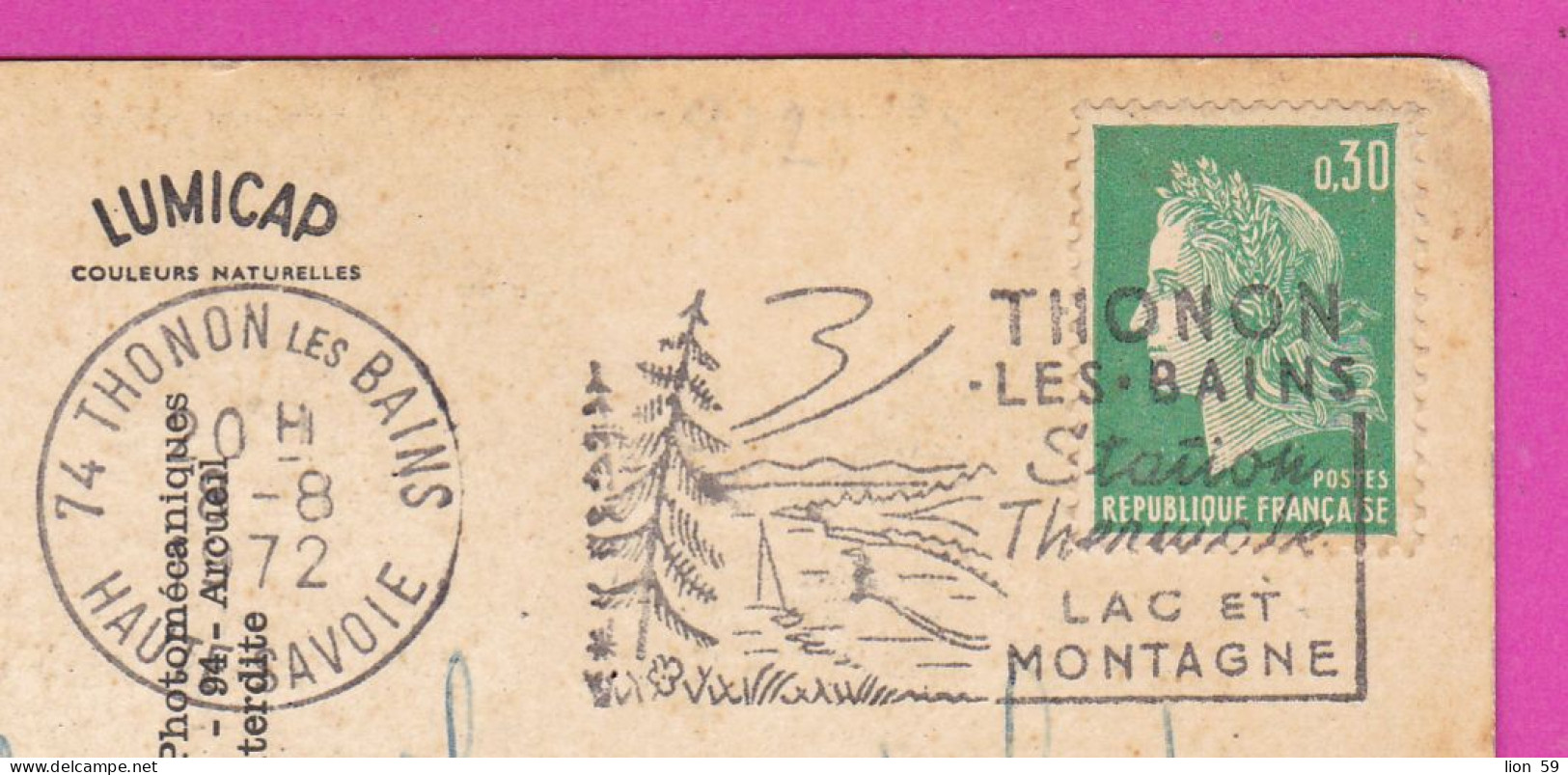 294187 / France - Lac Leman Chateau De Chillon PC 1972 USED 0.30 Fr. Marianne De Cheffer Flamme THONON LES BAINS / STATI - 1967-1970 Marianne Van Cheffer