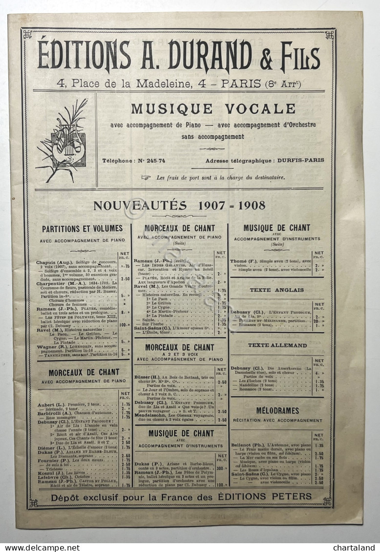 Editions A. Durand & Fils - Musique Vocale - Nouveautés 1907 - 1908 - Autres & Non Classés