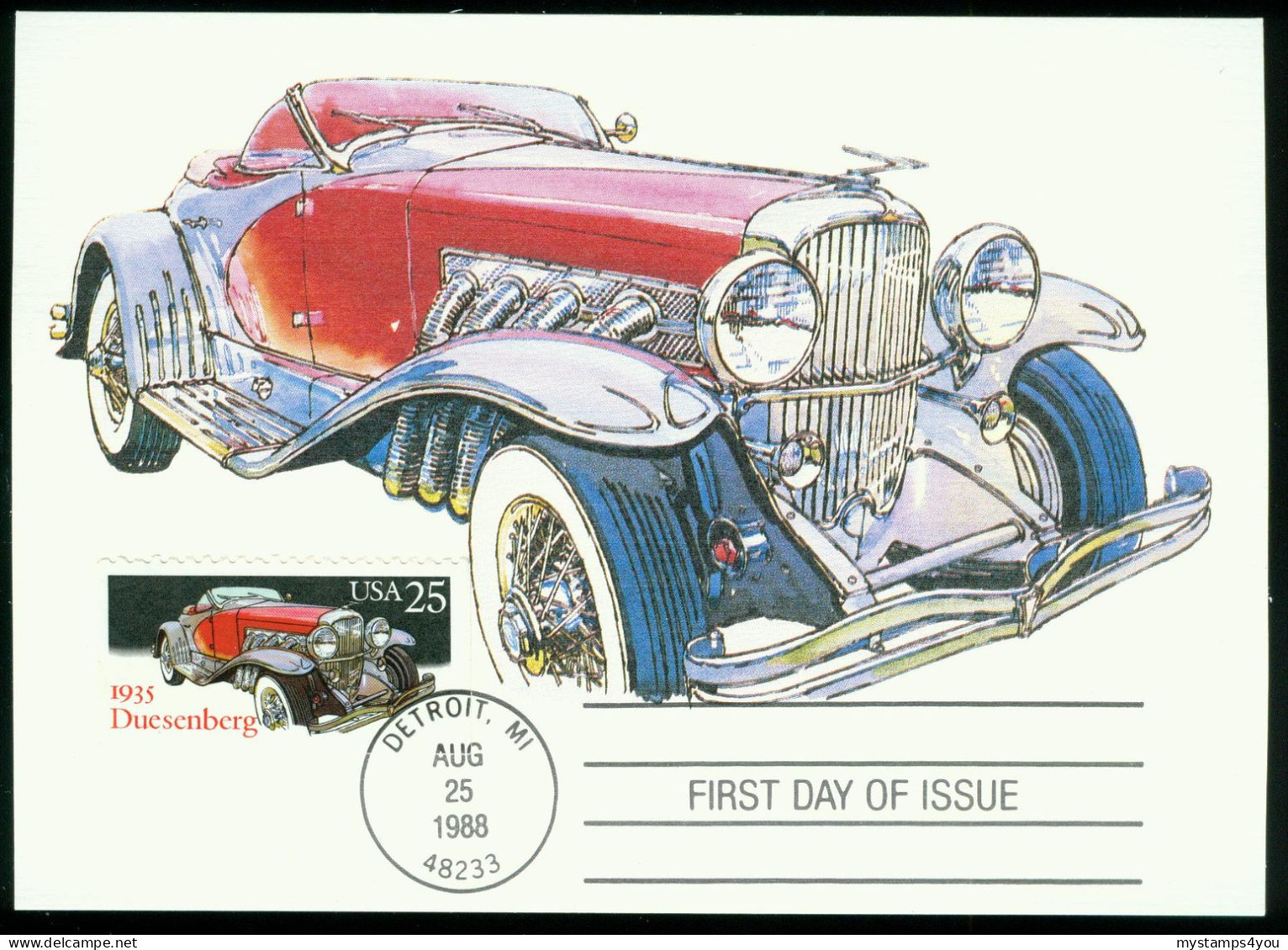 Mk USA Maximum Card 1988 MiNr 2001 | Classic Cars. Duesenberg (1935) #max-0071 - Maximumkaarten