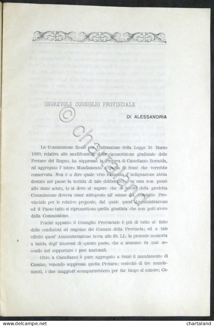 Castellazzo Bormida - Memoriale Per La Conservazione Della Pretura - 1891 - Sonstige & Ohne Zuordnung