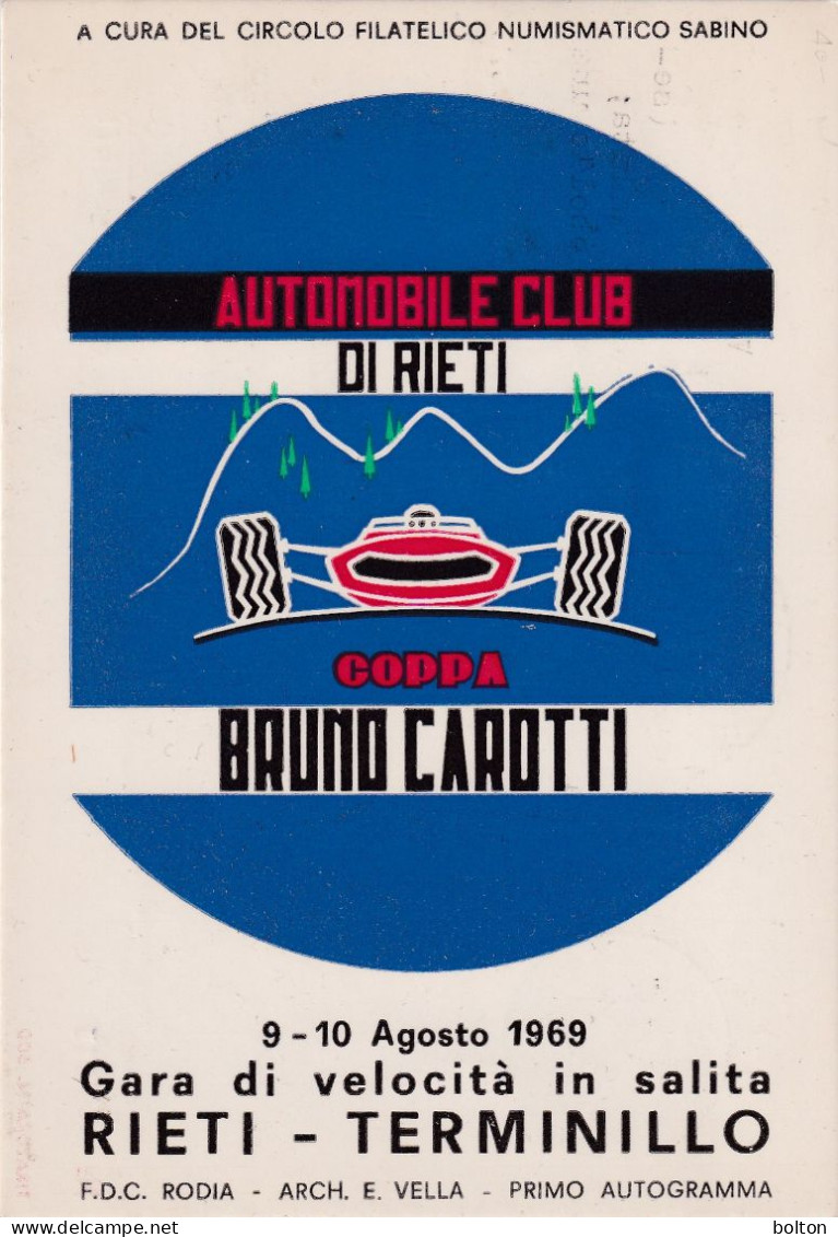 1969 CARTOLINA  UFFICIALE E ANNULLI SPECIALI CRONOSCALATA COPPA B.CARIOTTI - Automobile