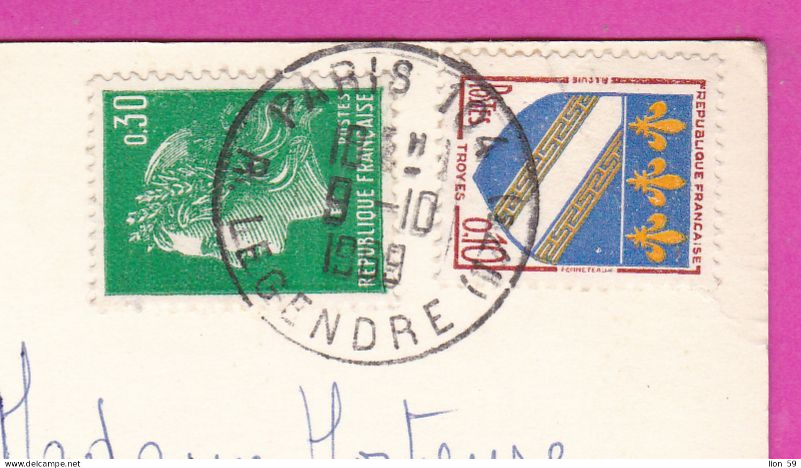 294188 / France - Paris - Basilique Du Sacre-Coeur PC 1969 USED 0.10+0.30 Fr. Marianne De Cheffer , Blason De Troyes - Lettres & Documents