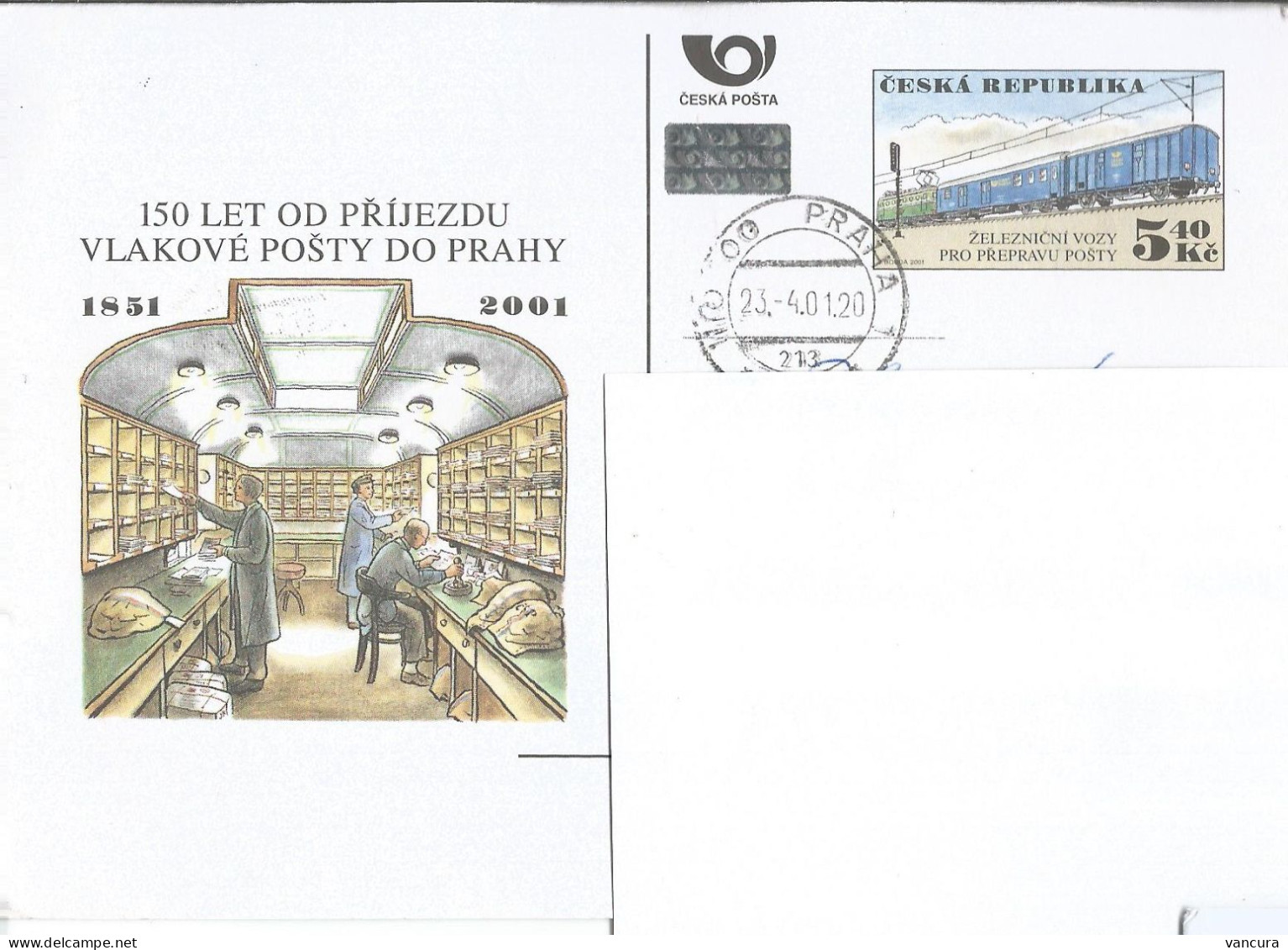 CDV 65 Czech Republic 150 Years Of The Railway Post Service 2001 - Trains