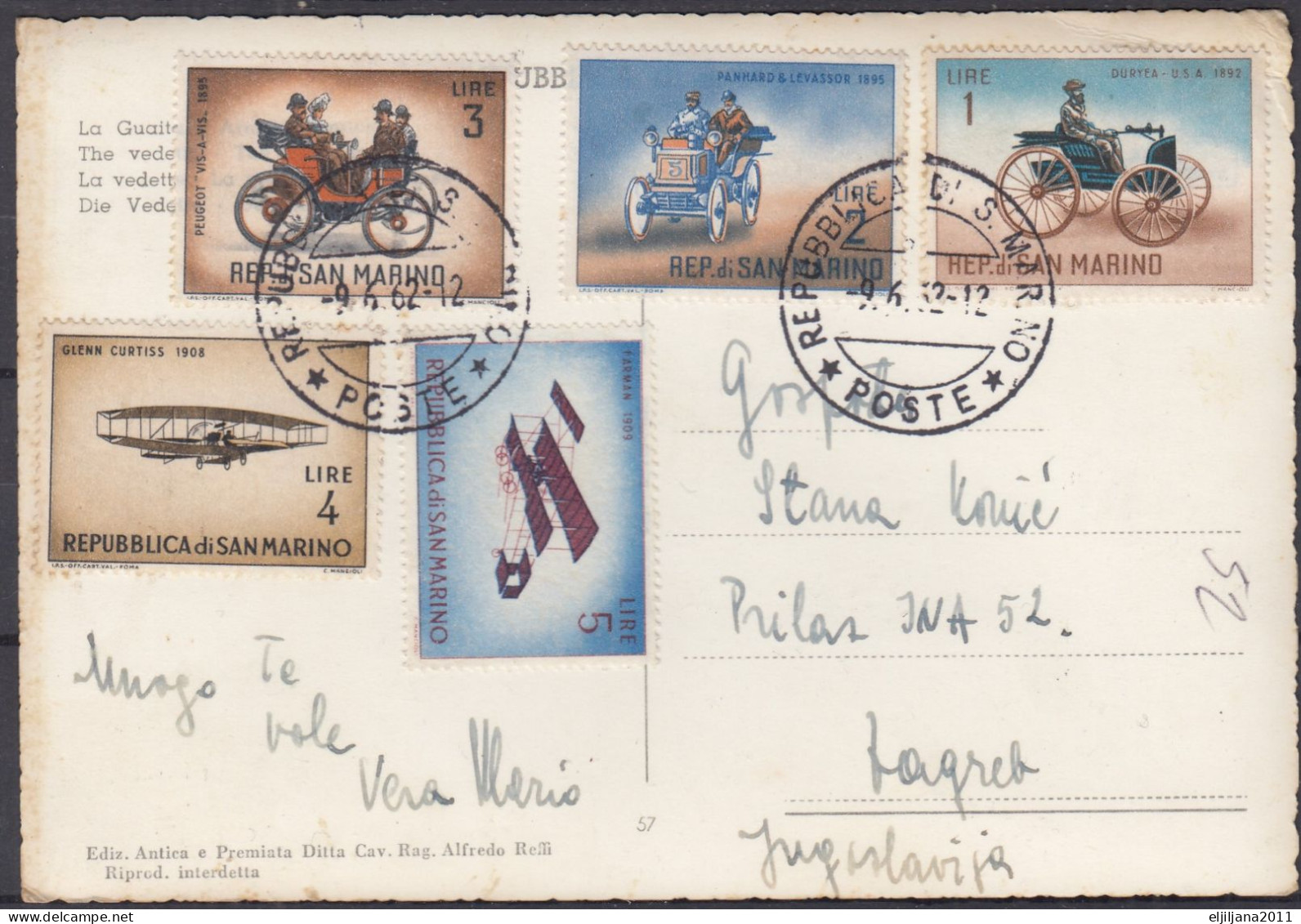 ⁕ San Marino 1962 ⁕ La Rocca - Nice Postcard With Stamps - Traveled To Zagreb - San Marino