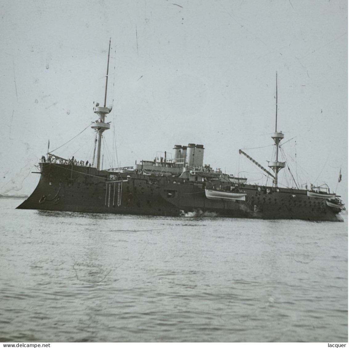 Collection de 9 photographies stéréo sur verre de navires à vapeur et de navires de guerre. France c. 1900 8,5 x 17,5 cm