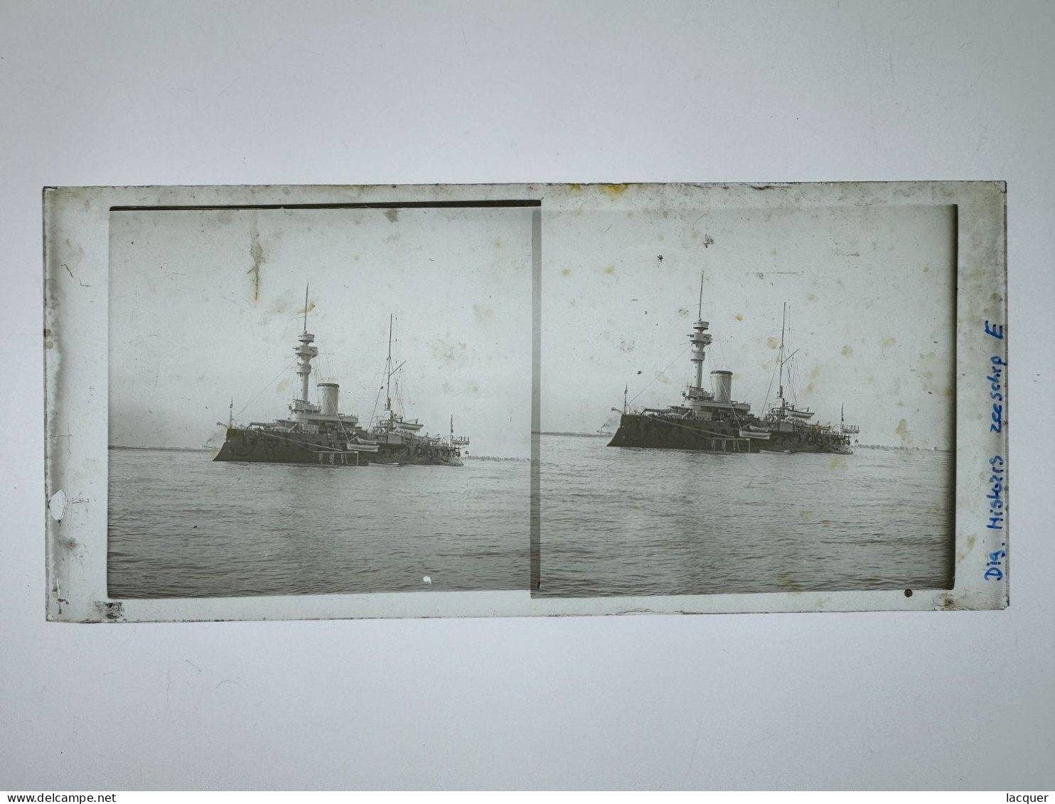 Collection de 9 photographies stéréo sur verre de navires à vapeur et de navires de guerre. France c. 1900 8,5 x 17,5 cm