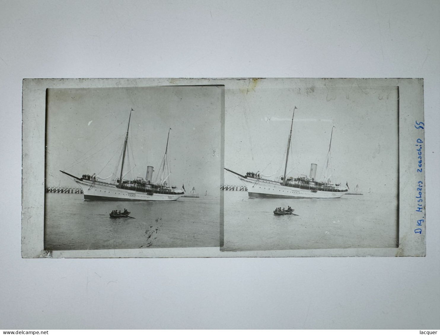 Collection de 9 photographies stéréo sur verre de navires à vapeur et de navires de guerre. France c. 1900 8,5 x 17,5 cm