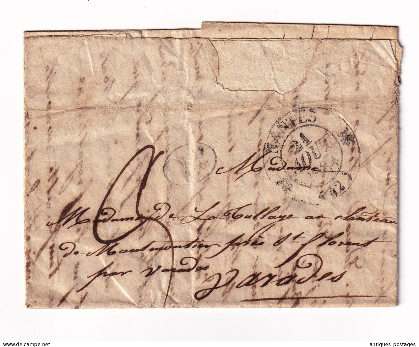 Lettre 1834 La Gibraye Nantes Loire Atlantique Varades Château Montmoutiers La Tullaye Louis Philippe Saint Malo - 1801-1848: Voorlopers XIX