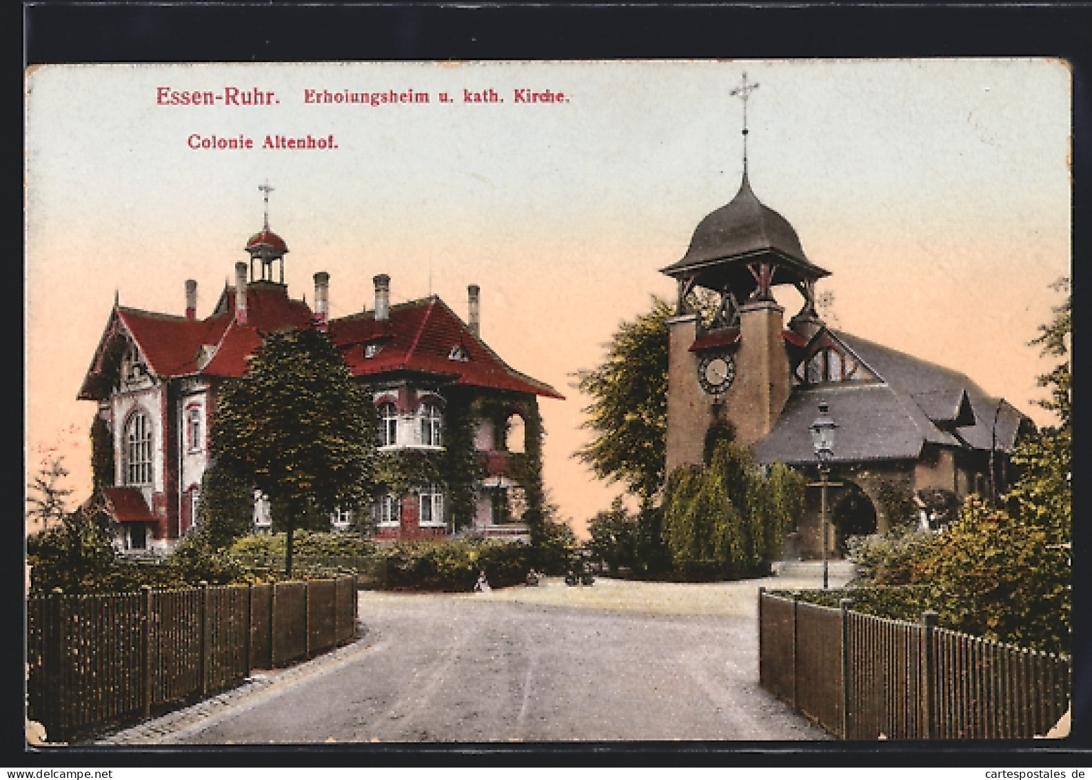 AK Essen-Ruhr, Erholungsheim U. Kath. Kirche, Colonie Altenhof  - Essen