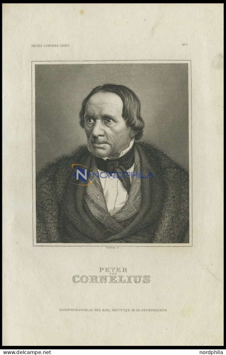 Peter Von Cornelius, Deutscher Maler, Stahlstich Von B.I. Um 1840 - Lithographien