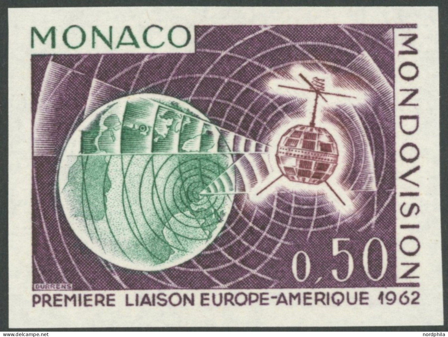 MONACO 731U **, 1963, 0.50 Fr. Telstar, Ungezähnt, Postfrisch, Pracht - Sonstige & Ohne Zuordnung