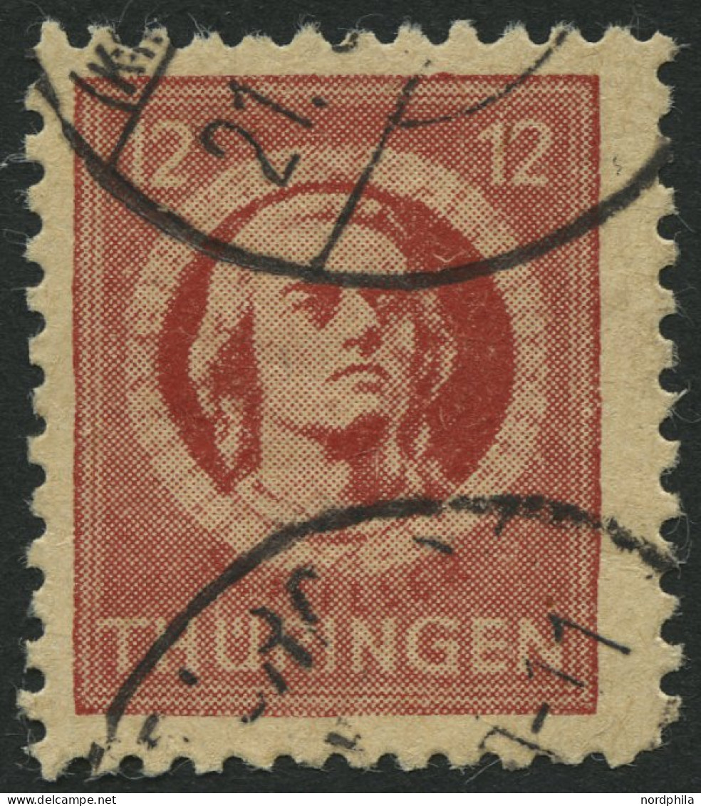 THÜRINGEN 97AYby O, 1945, 12 Pf. Dkl`bräunlichrot, Spargummierung, Gelblichgraues Papier, Pracht, Gepr. Herpichböhm, Mi. - Sonstige & Ohne Zuordnung