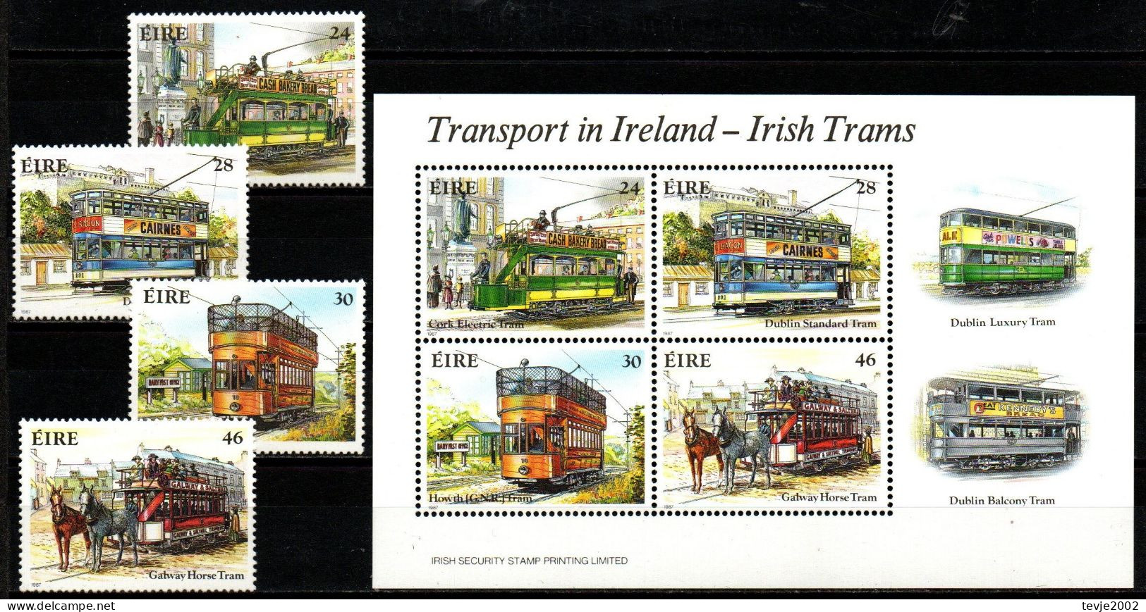 Irland Eire 1987 - Mi.Nr. 615 - 618 + Block 6- Postfrisch MNH - Straßenbahnen Trams - Tramways