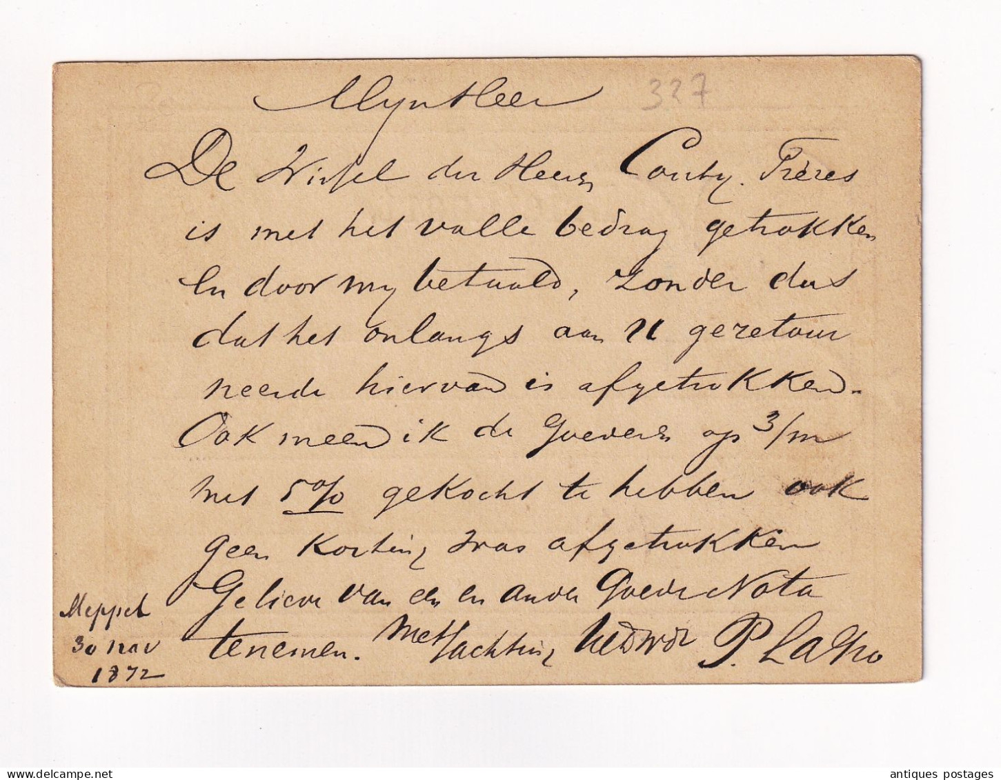 Postal Stationery 1872 Meppel Amsterdam Nederland Pays Bas Hollande Briefkaart - Postwaardestukken