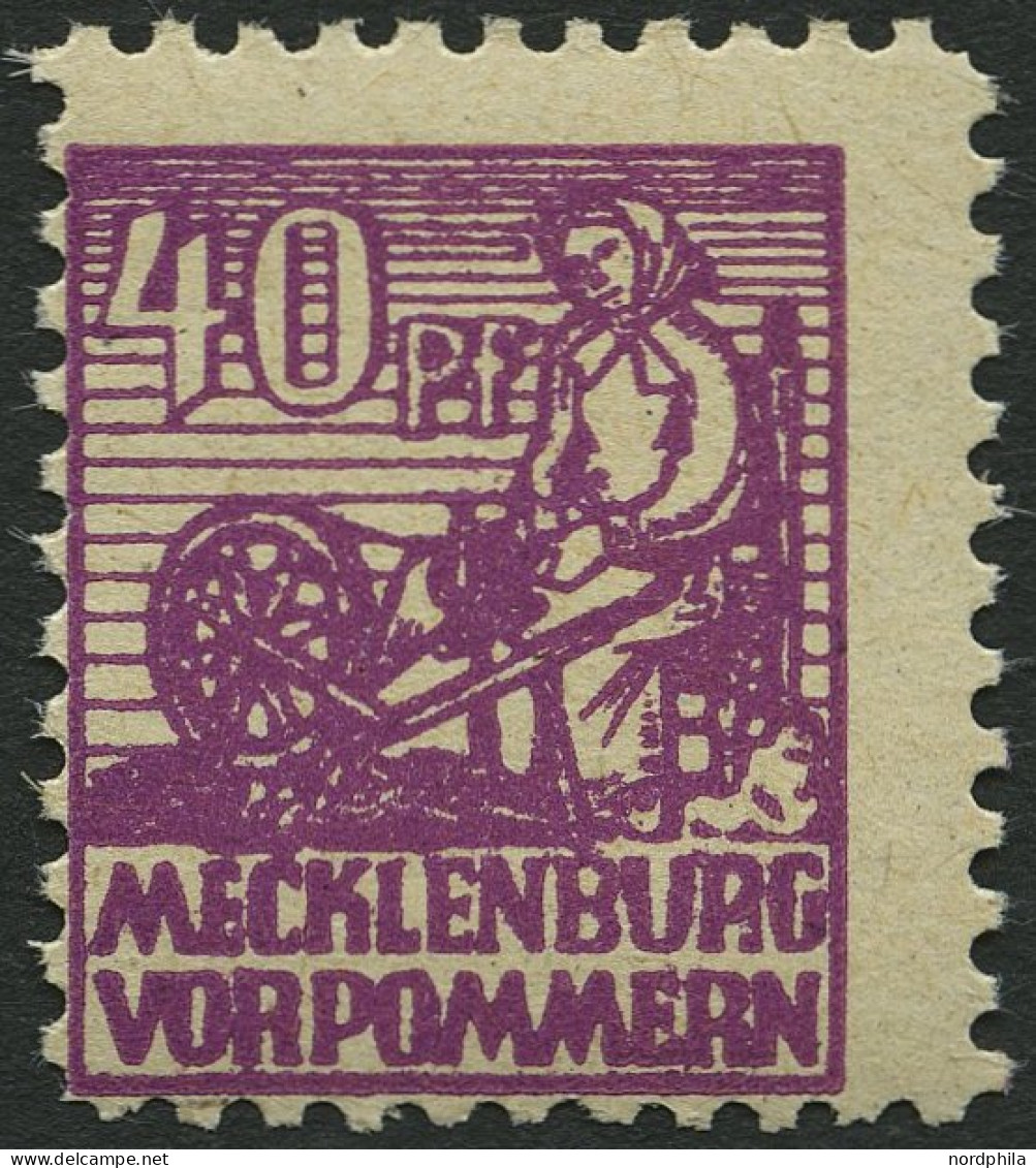 MECKLENBURG-VORPOMMERN 40yb **, 1946, 40 Pf. Violettpurpur, Pracht, Gepr. Kramp, Mi. 100.- - Autres & Non Classés