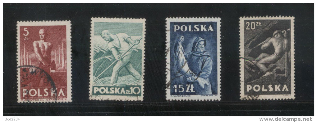 POLAND 1947 WORKERS SET OF 4 USED FISHERMAN MINER HARVESTING IRON MINE COAL - Used Stamps