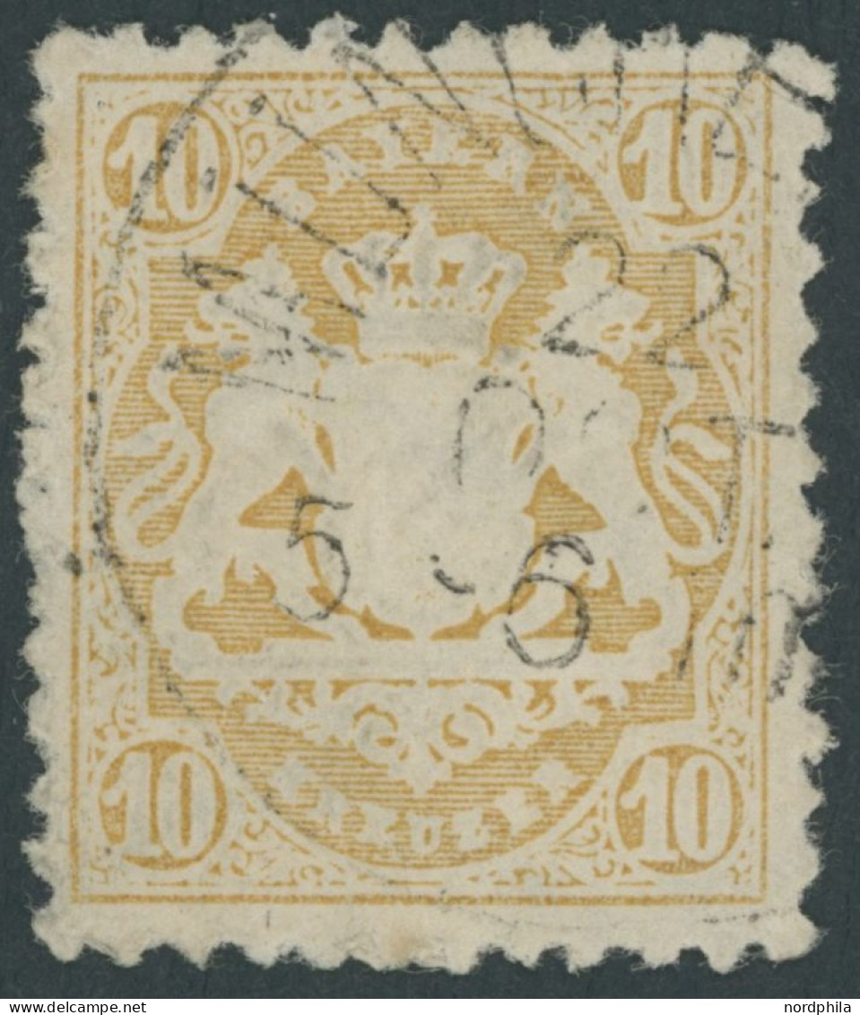 BAYERN 29Xb O, 1873, 10 Kr. Dkl`gelb, Wz. Enge Rauten, Pracht, Gepr. Brettl, Mi. 500.- - Oblitérés