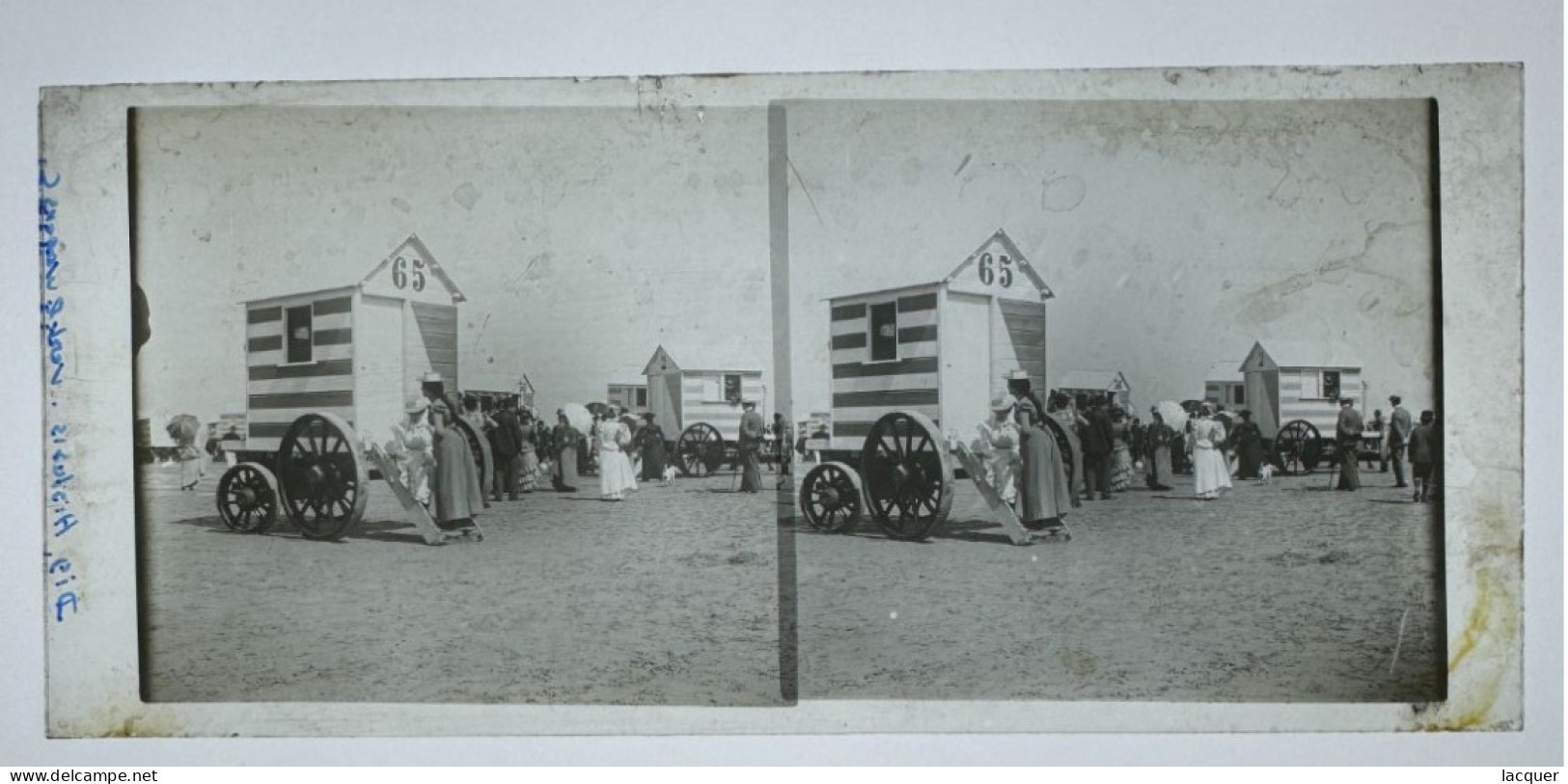 Collection De 6 Photographies Stéréo Sur Verre De La Vie Sur La Plage à Ostende, Belgique V. 1900 8,5 X 17,5 Cm - Photos Stéréoscopiques