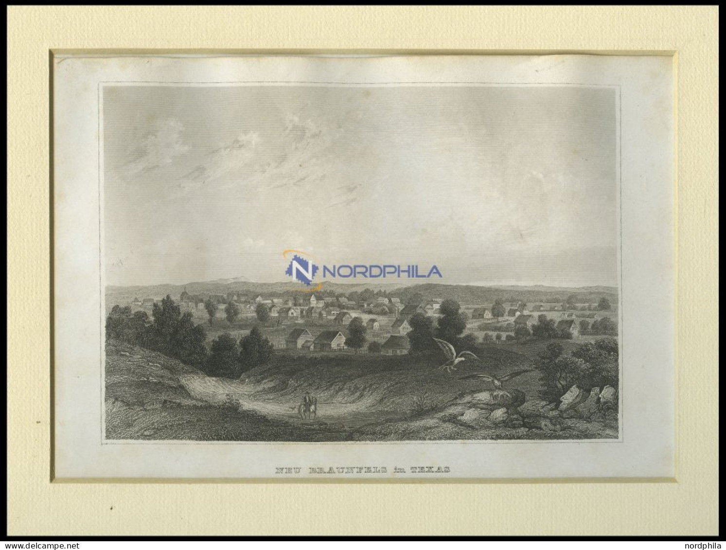 USA: Neu Braunfeld In Texas, Gesamtansicht, Stahlstich Von B.I. Um 1840 - Lithographien