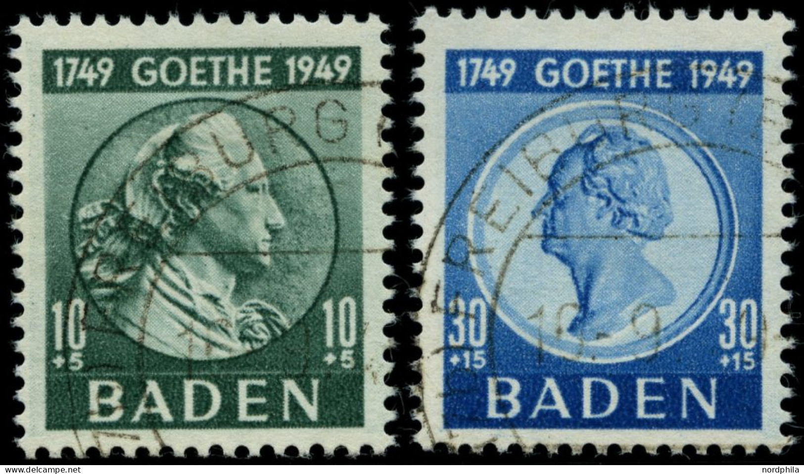 BADEN 47,49 O, 1949, 10 Und 30 Pf. Goethe, 2 Prachtwerte, Gepr. Schlegel, Mi. 85.- - Baden