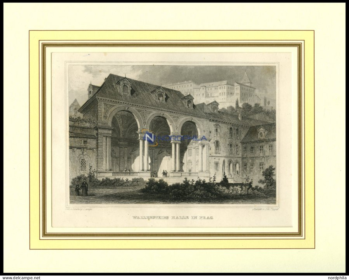 PRAG: Wallensteins Halle, Stahlstich Von Lange/Poppel, 1840 - Lithographien