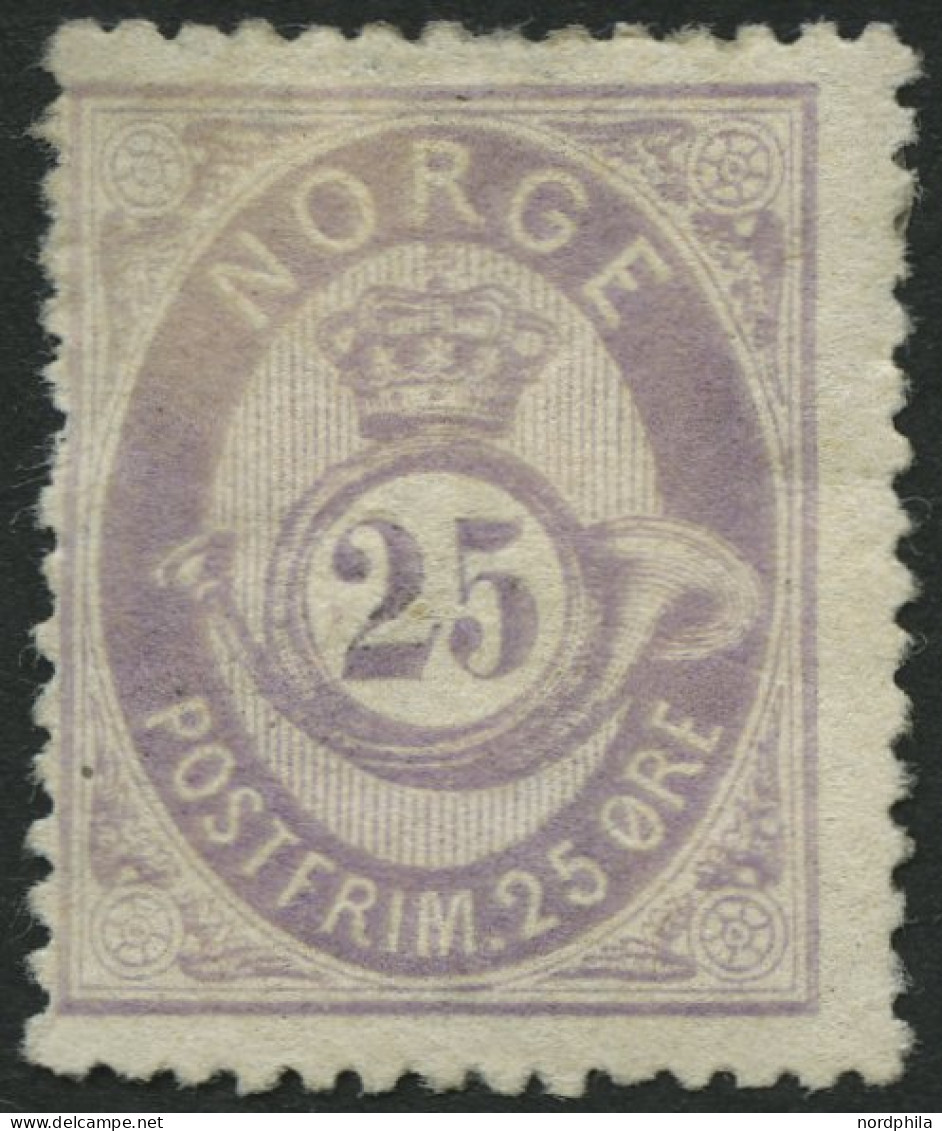 NORWEGEN 28 *, 1877, 25 Ø Violett, Mehrere Falzreste, üblich Gezähnt Pracht, Mi. 330.- - Oblitérés