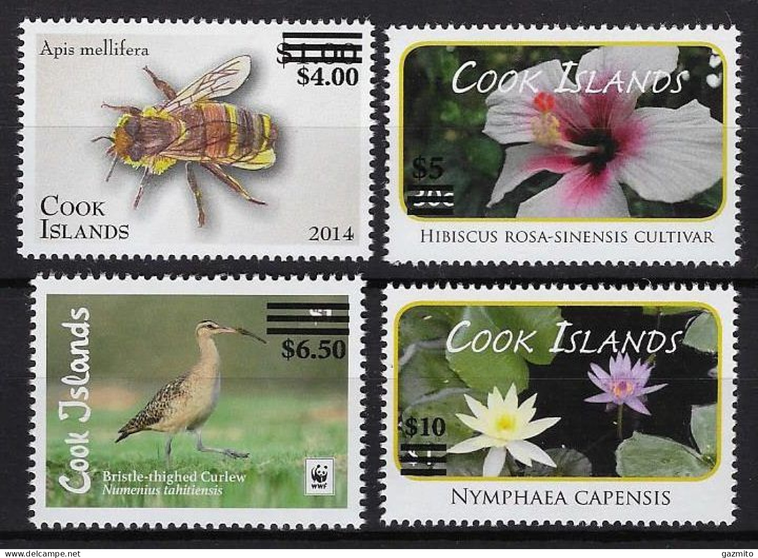 Cook  2022, WWF, Bee, Orchid, Flower, OVERPRINTED, 4val - Cook Islands