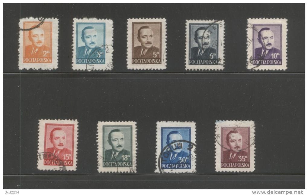 POLAND 1948/9 PRESIDENT BIERUT SET OF 9 USED Politicians Communism Communists - Gebraucht