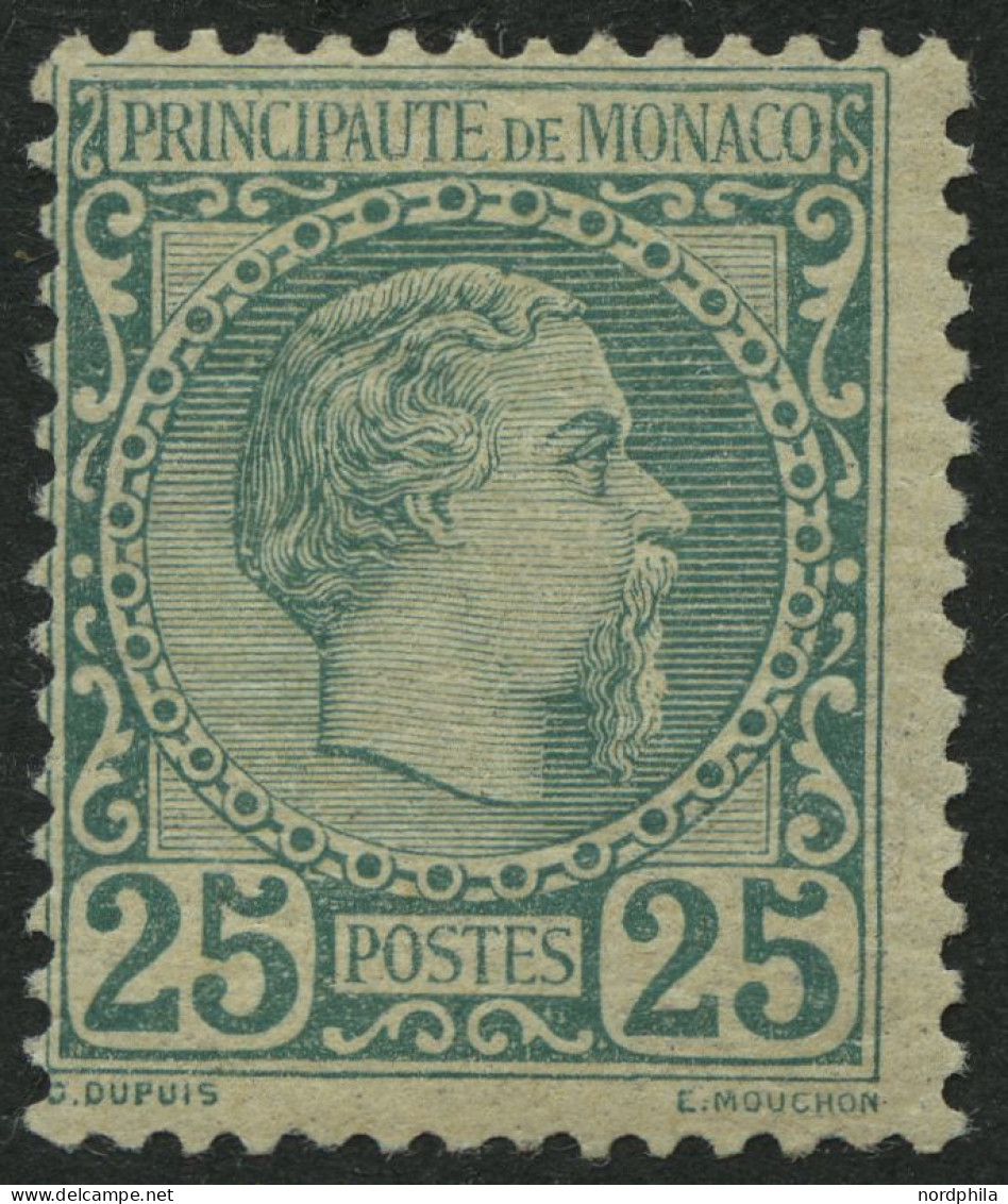 MONACO 6 *, 1885, 25 C. Dkl`bläulichgrün, Winziger Erstfalzrest, Pracht, Gepr. Brun, Mi. 750.- - Other & Unclassified