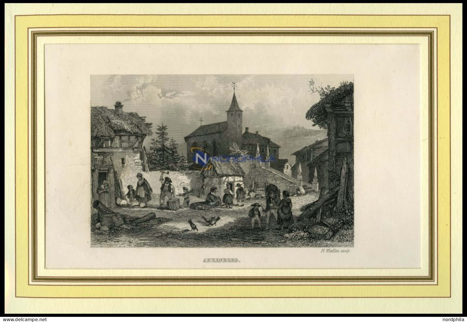 AHRENBERG, Teilansicht, Stahlstich Von Winkles Um 1840 - Prints & Engravings