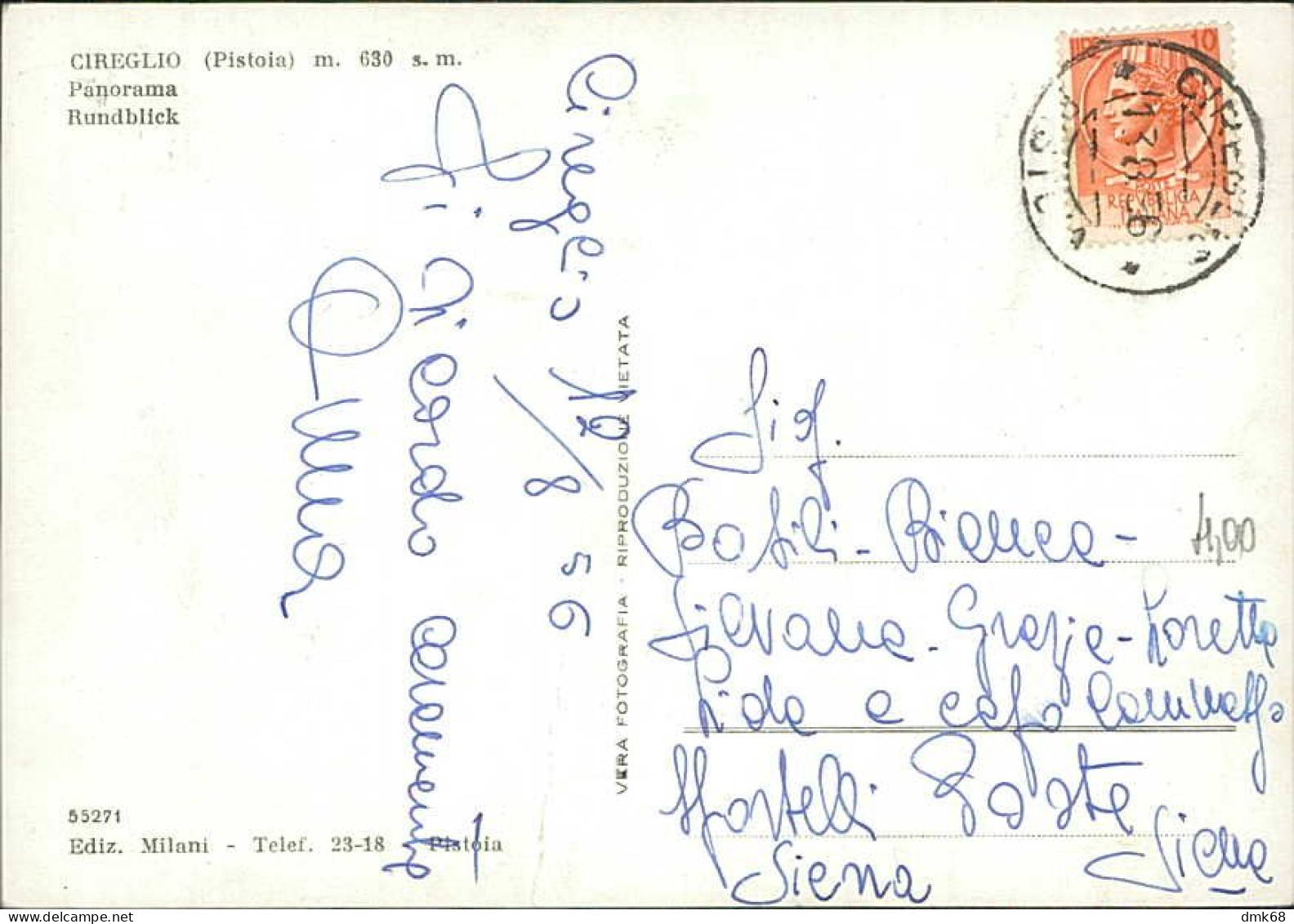 CIREGLIO ( PISTOIA ) PANORAMA - EDIZIONE MILANI - SPEDITA 1956 (20702) - Pistoia