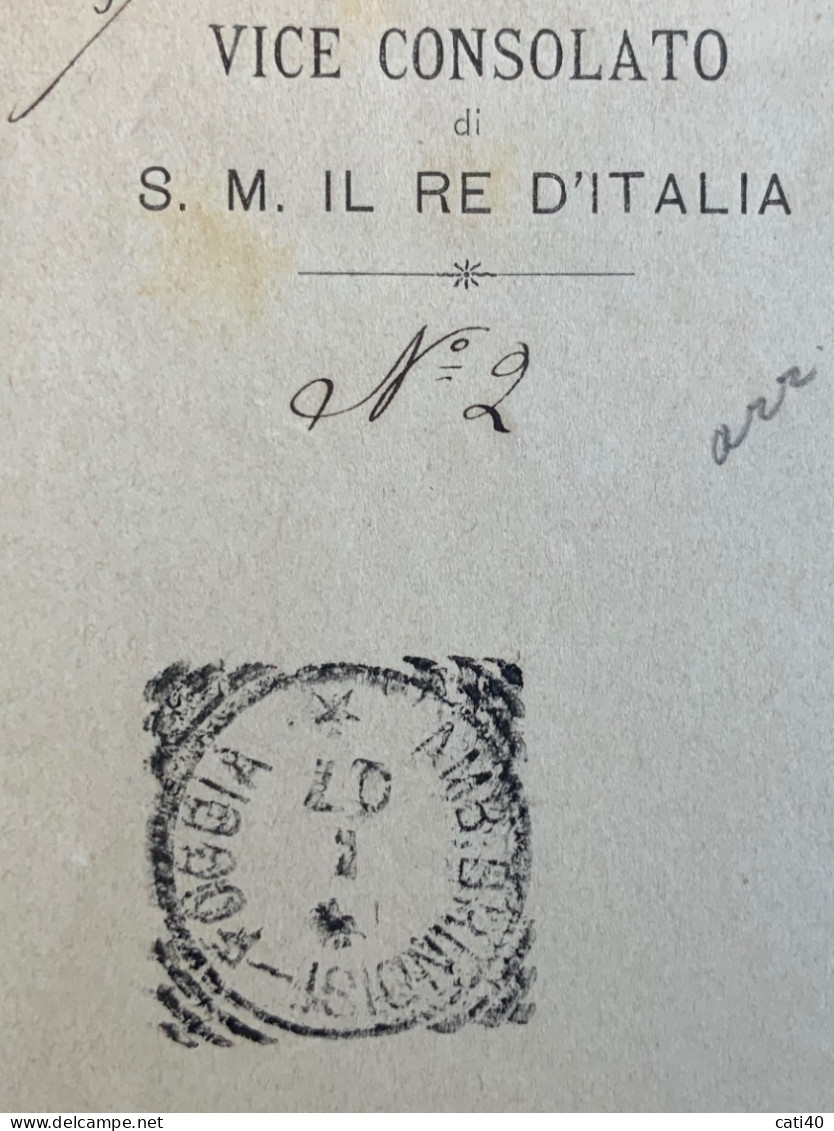 VICE CONSOLATO DI S.M.IL RE D'ITALIA  IN VALONA 8/1/1907 - AUTOGRAFA REGGENTE MOSIG + AMB.BRINDISI - FOGGIA  * 8/1/1907 - Historische Documenten