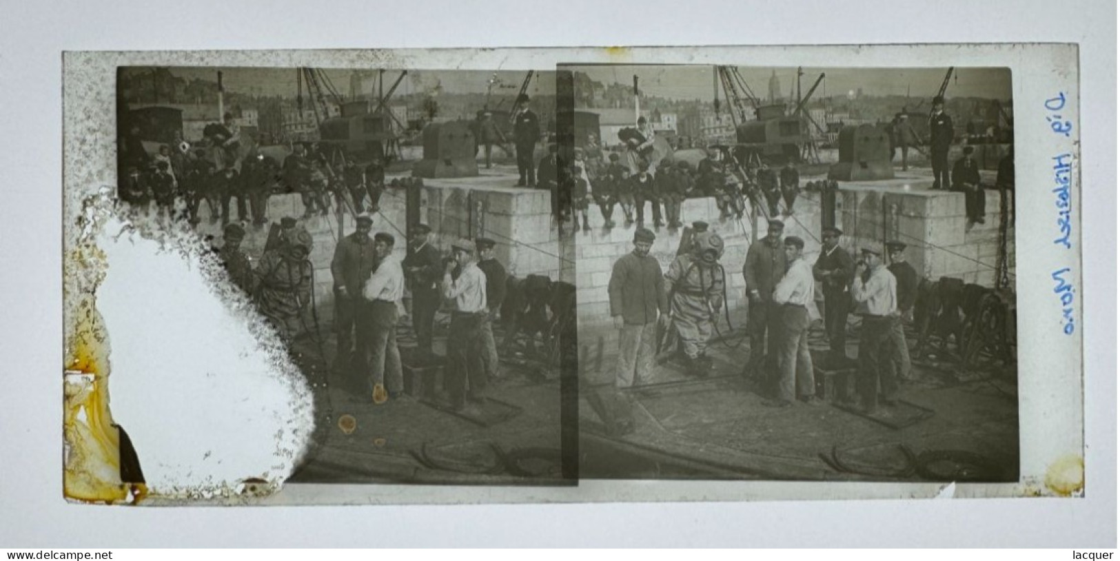 Photo Rare D'un Plongeur Dans Une Vieille Combinaison De Plongée, Boulogne Sur Mer C. 1900 - Photos Stéréoscopiques