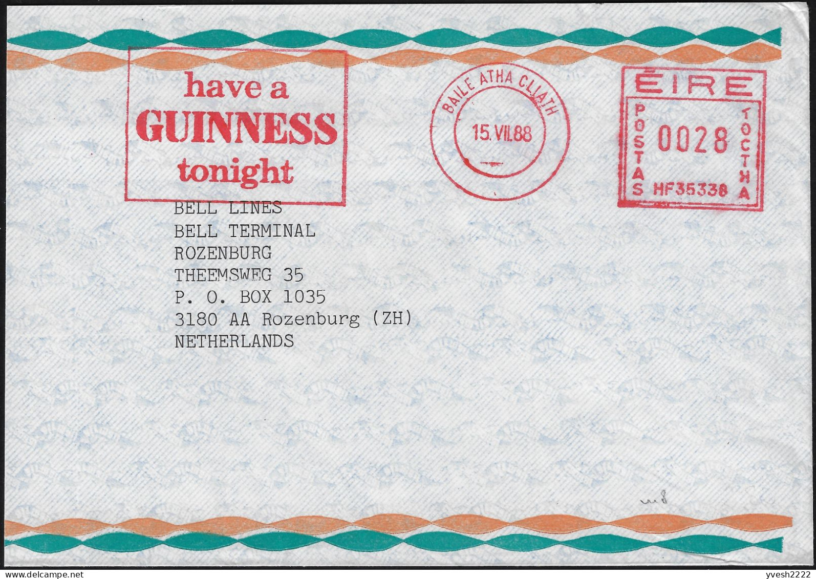 Irlande 1988. Empreinte De Machine à Affranchir EMA Prenez Une Guiness Ce Soir - Biere