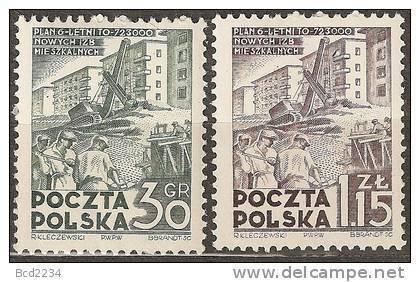POLAND 1951 6 YEAR PLAN FOR BUILDING NEW HOUSING NHM - Builders Blocks Of Flats - Unused Stamps