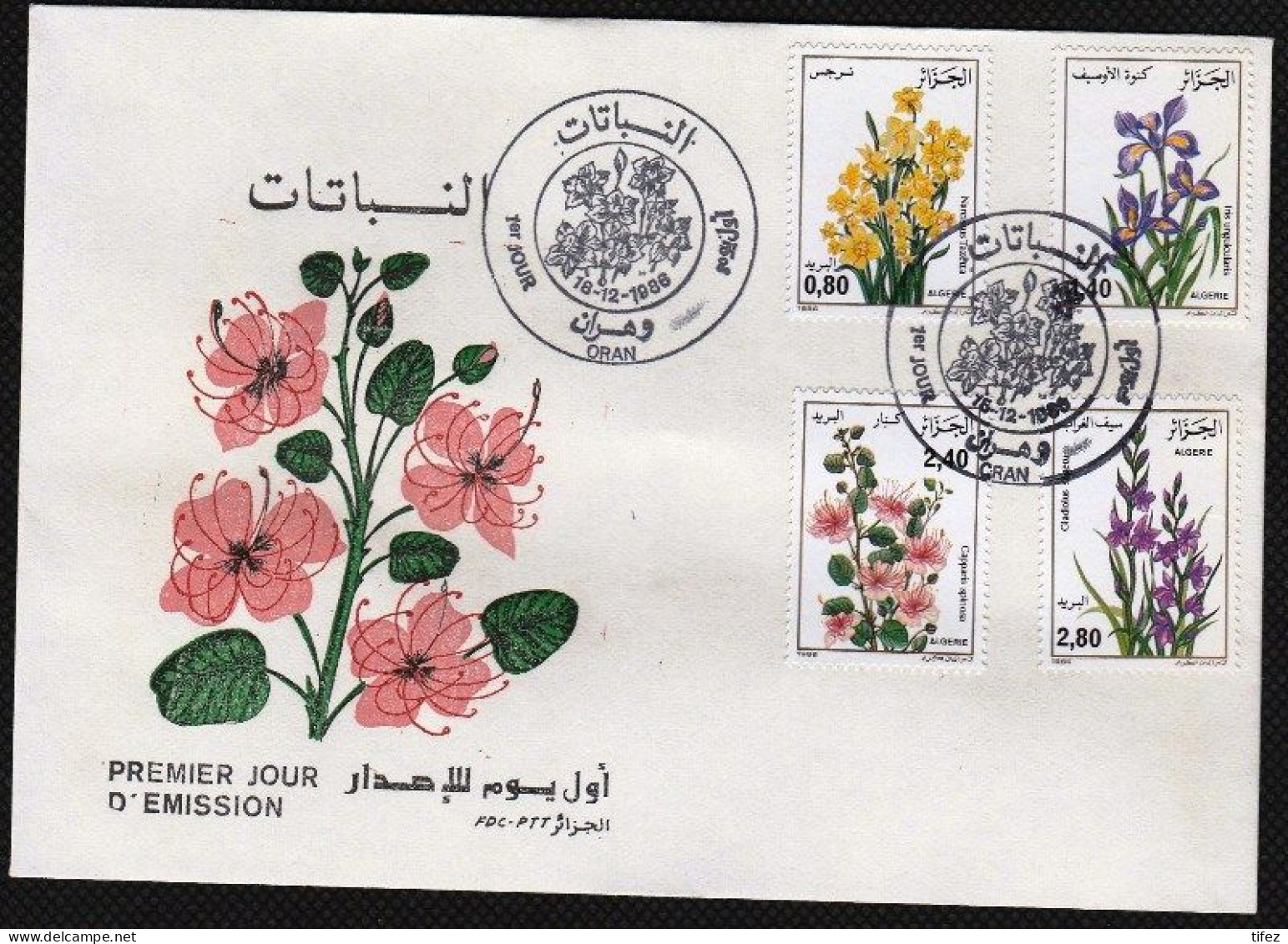 FDC/Année 1986-N°882/885 :  Fleurs - Narcisse   -  (Oblitération Oran) - Algérie (1962-...)