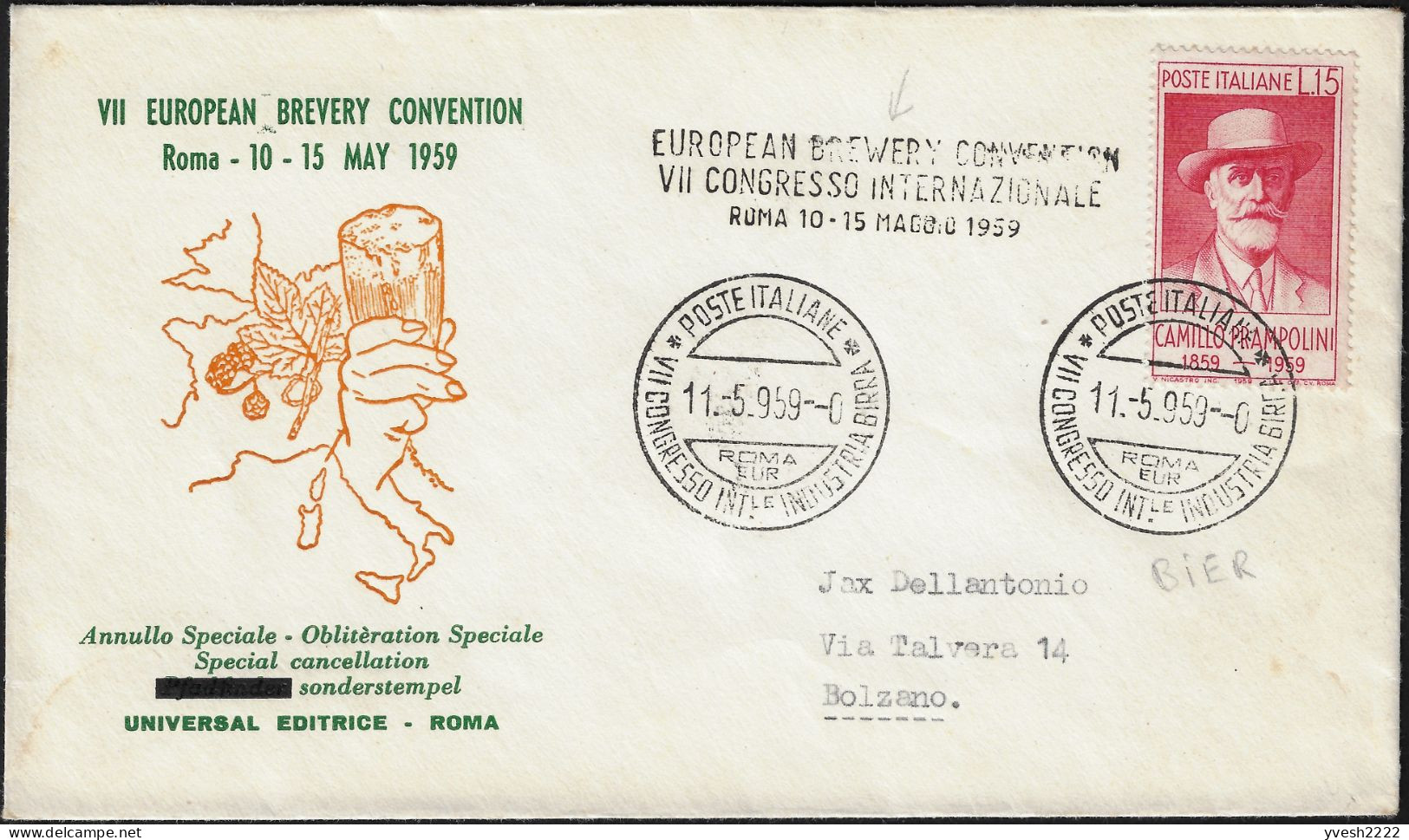 Italie 1959. Congrès International De L'industrie Brassicole. Bière, Zythologie - Bier