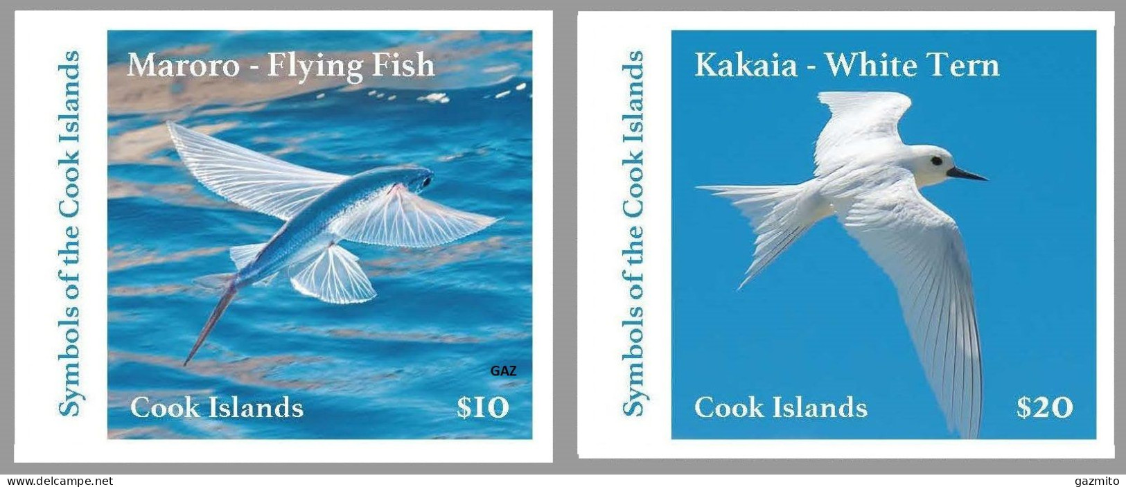 Cook 2023, Flying Fish, Tern, 2val IMPERFORATED - Fishes