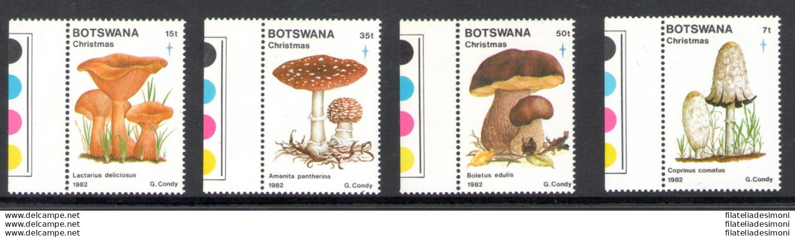 1982 BOTSWANA - Catalogo Yvert N. 469-72 - Funghi - 4 Valori - MNH** - Bordo Di Foglio - Other & Unclassified