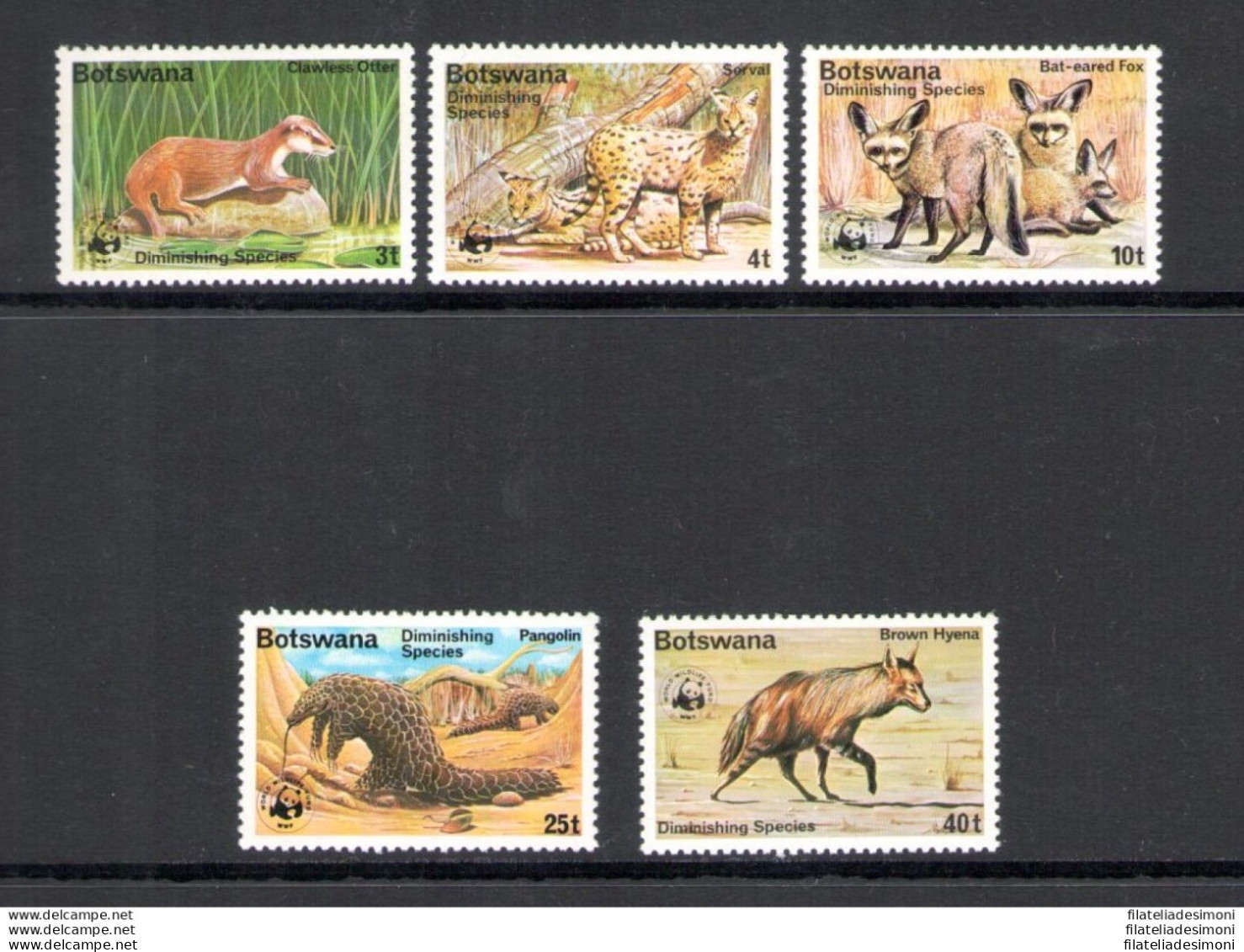 1977 BOTSWANA - Catalogo Yvert N. 334-38 - Protezione Natura - W.W.F. - 5 Valori - MNH** - Autres & Non Classés