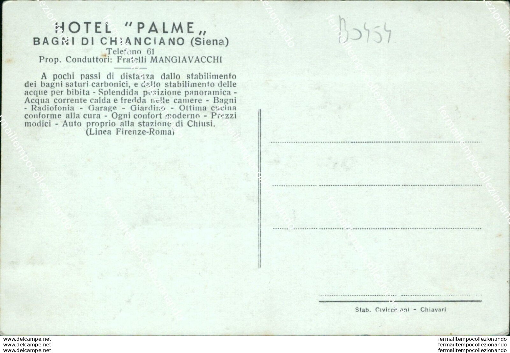 Bo454 Cartolina Bagni Di Chianciano Hotel Palme Provincia Di Siena - Siena