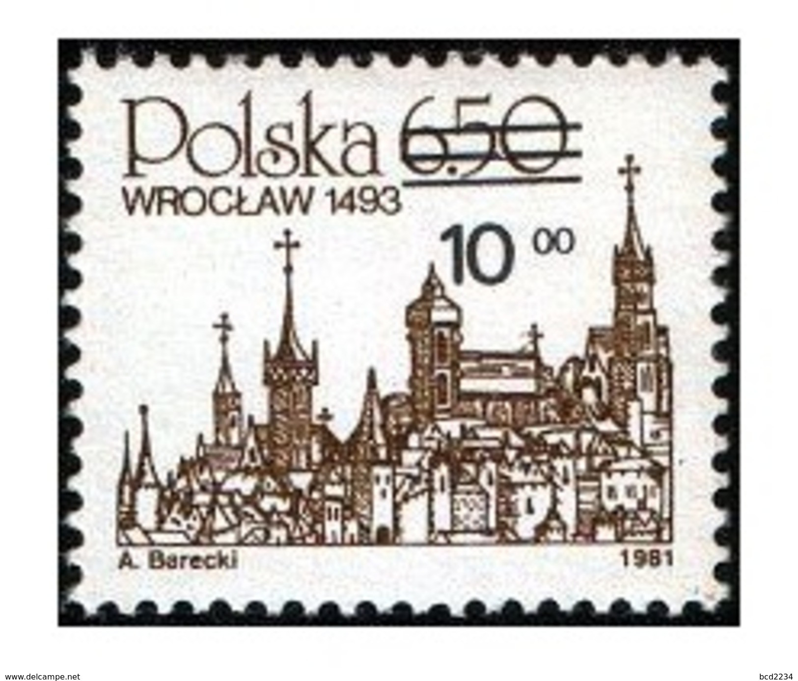 POLAND 1982 OVERPRINT ISSUE POLISH TOWNS ON OLD DRAWINGS WROCLAW NHM UNESCO WORLD HERITAGE SITE Polen Pologne - Ungebraucht