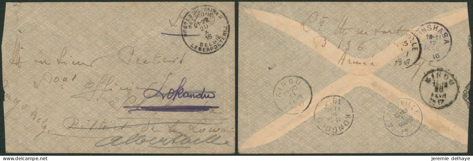 L. En S.M. Obl P.M.B. (20/X/1916) > Adresse Biffé Au Congo (District De La Lowa), Arrivée à Kinshasa Soit 12/12 - Belgisch Leger