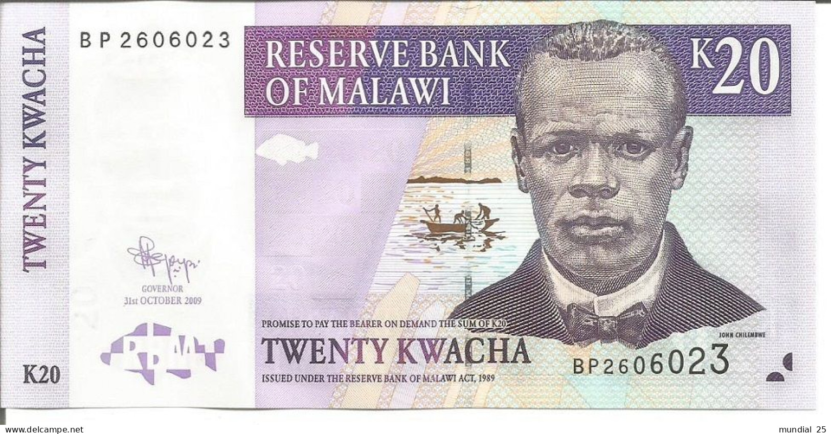 2 MALAWI NOTES 20 KWACHA 31/10/2009 - Malawi