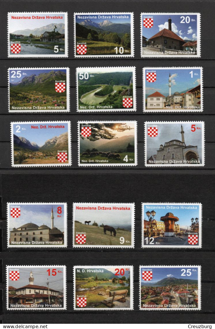 Sandzak, 24 Briefmarken, Ganzer Satz, Große Version.Unabhängiger Staat Kroatien. - Croatie